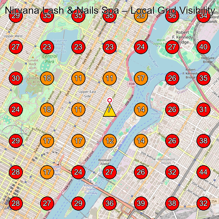 Nirvana Lash & Nails Spa GeoGrid visibility map for Nail Salon in New York